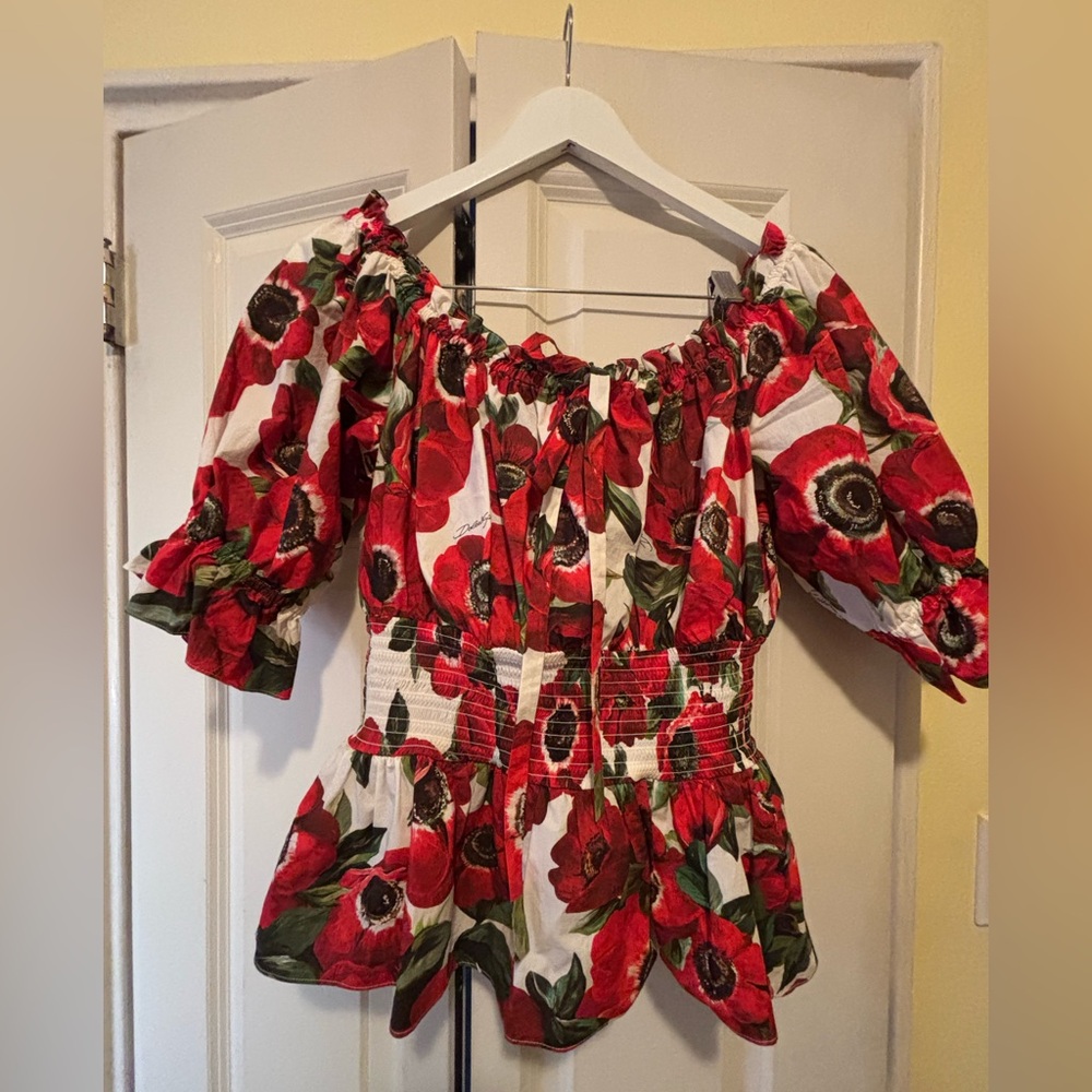 Dolce & Gabbana Red and Green Floral Blouse